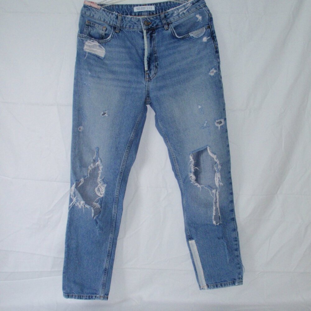 Zara Basic Z1975 Distressed Ripped Destructed Jeans Sz 8